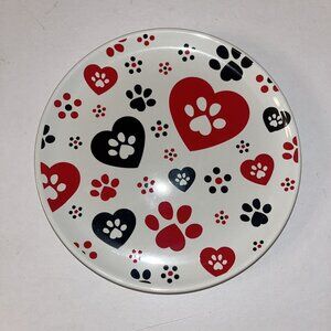 New Temp-tations Seasonal Salad Plate 8" Pawfetti Black Red Hearts Paw Prints